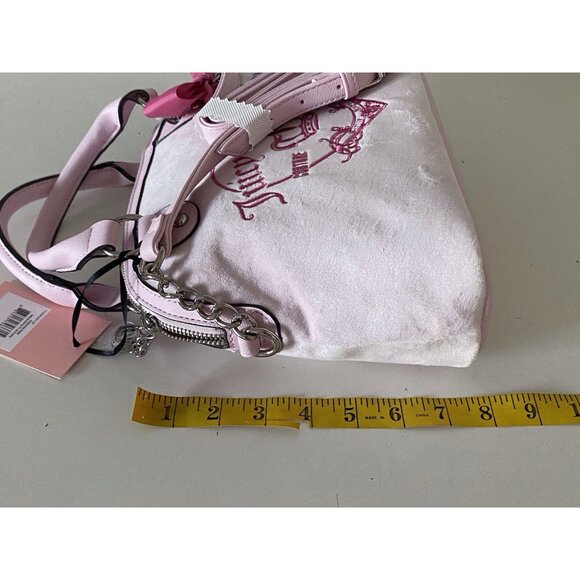 Juicy Couture Girlie Royalty Dome Satchel Crossbody Chiffon Pink Velour W/Charm - Picture 11 of 13